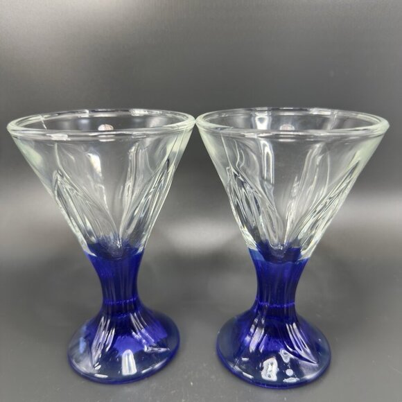 La Rochère Fidji Cobalt Blue Glasses Cups Set 2 Clear Top French Glasses Cups - Picture 1 of 16